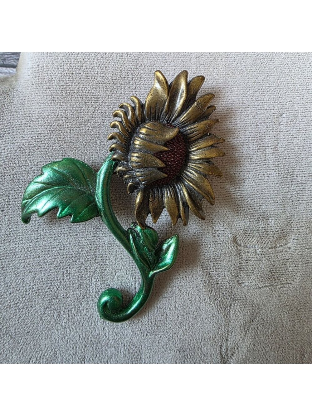 Vintage Gold & Green Sunflower Brooch Pin With DD Mark